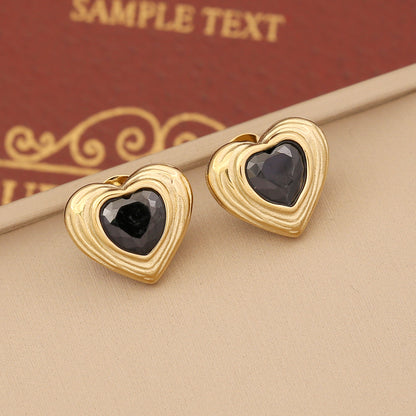 Ins Style Sweet Commute Heart Shape Stainless Steel Plating Inlay Artificial Gemstones Women's Ear Studs