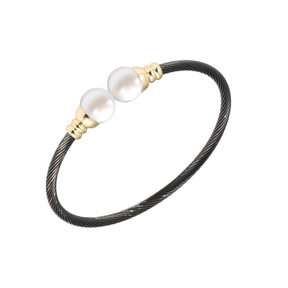 Wholesale Casual Simple Style Spiral Stripe Stainless Steel Copper Braid Inlay Pearl Rings Bracelets Earrings