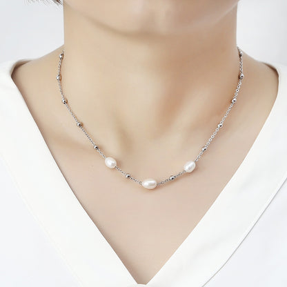 Elegant Water Droplets Stainless Steel Freshwater Pearl Beaded Necklace