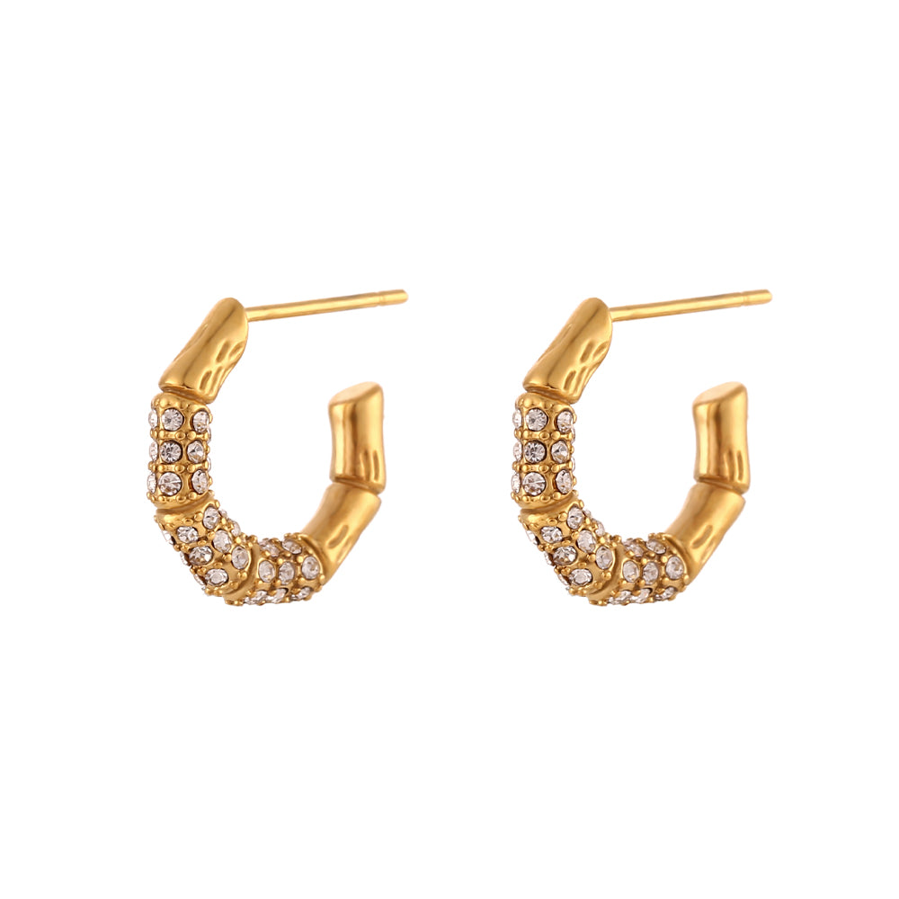 1 Pair Modern Style C Shape Plating Inlay Stainless Steel Rhinestones Pearl 18k Gold Plated Ear Studs