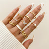 Simple Style Geometric Alloy Plating Inlay Artificial Pearls Rhinestones Women's Open Ring