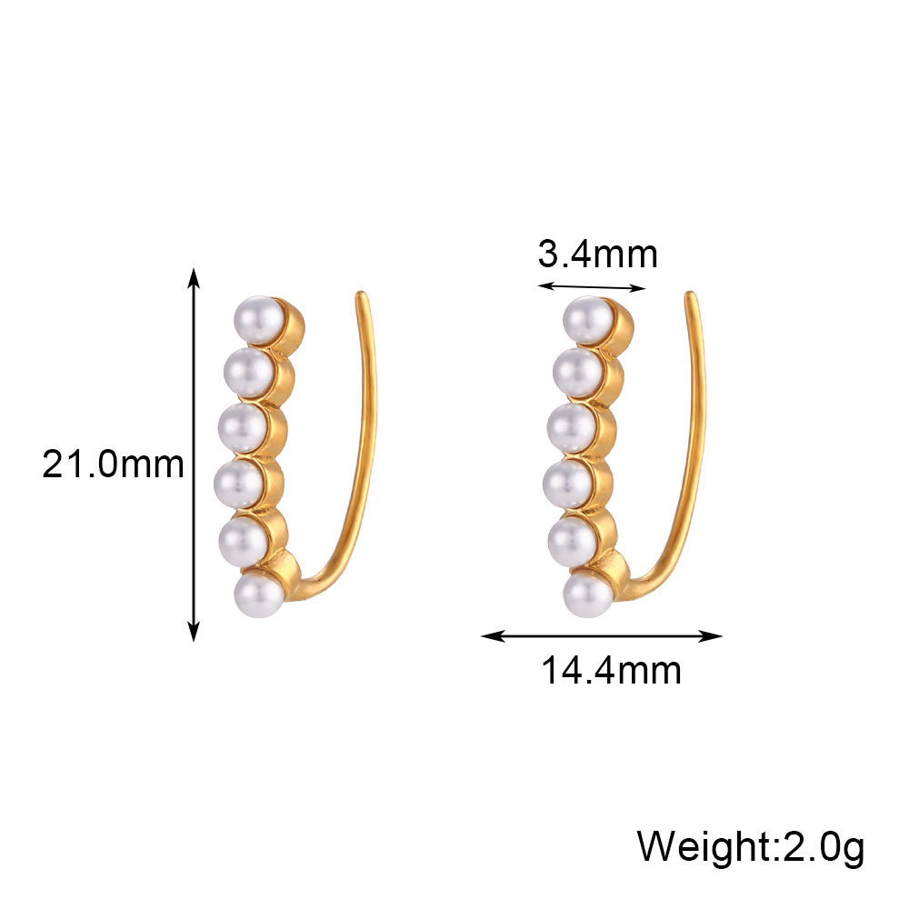 Modern Style U Shape Stainless Steel Plating Inlay Artificial Pearls Rhinestones 18k Gold Plated Women's Ear Studs