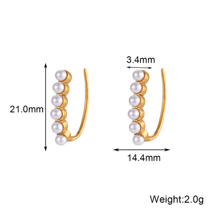 Modern Style U Shape Stainless Steel Plating Inlay Artificial Pearls Rhinestones 18k Gold Plated Women's Ear Studs