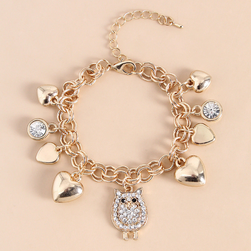 Animal Insect Fashion Golden Heart O-shaped Crystal Diy Retro Alloy Bracelet