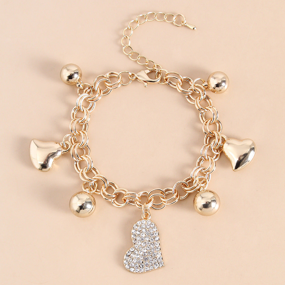 Animal Insect Fashion Golden Heart O-shaped Crystal Diy Retro Alloy Bracelet