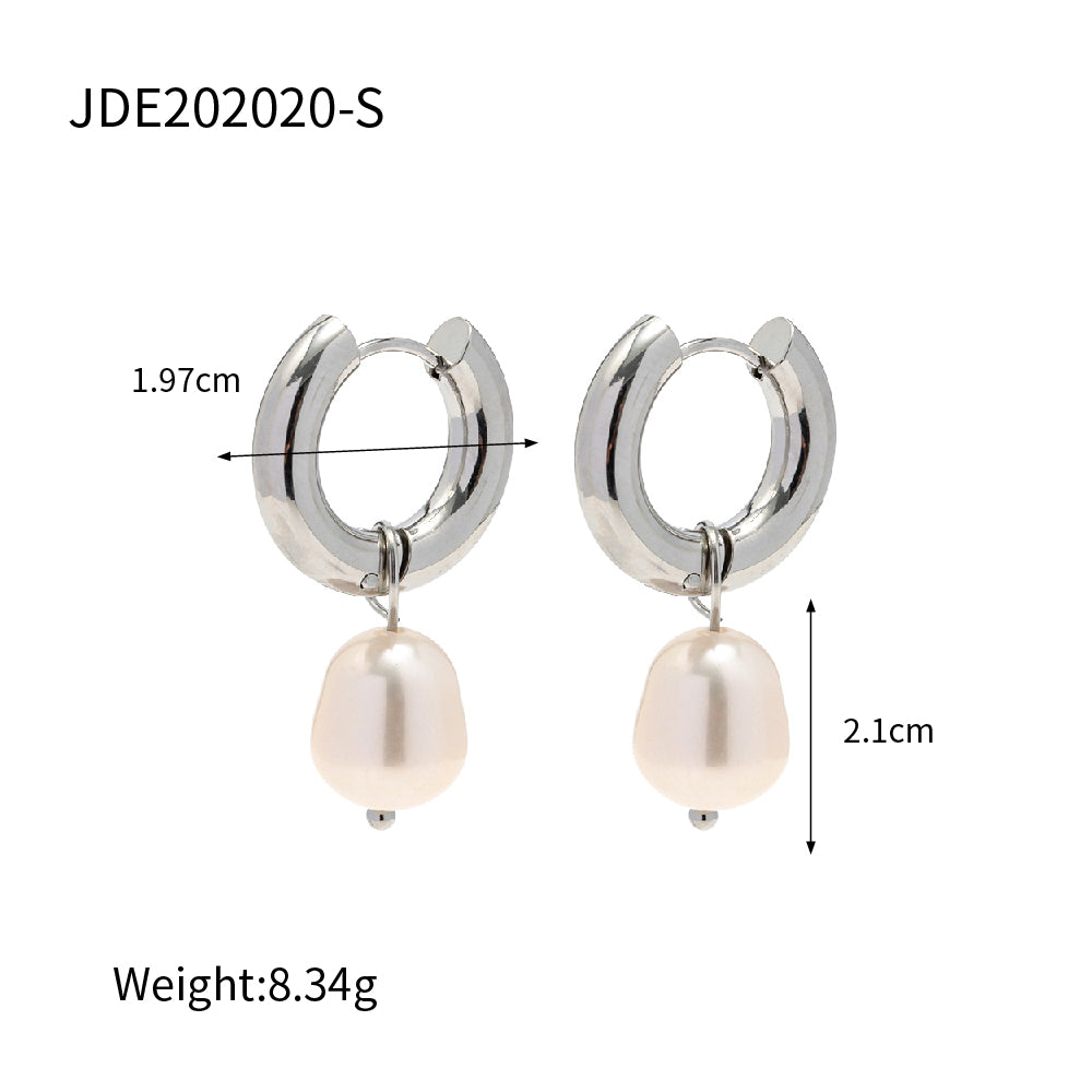 1 Pair Ins Style Elegant Geometric Plating Stainless Steel Freshwater Pearl 18k Gold Plated Drop Earrings