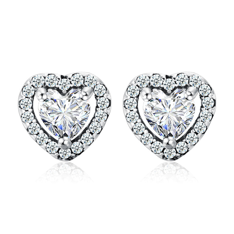 Ins Style Romantic Shiny Heart Shape Sterling Silver Plating Inlay Zircon Rings Earrings Necklace