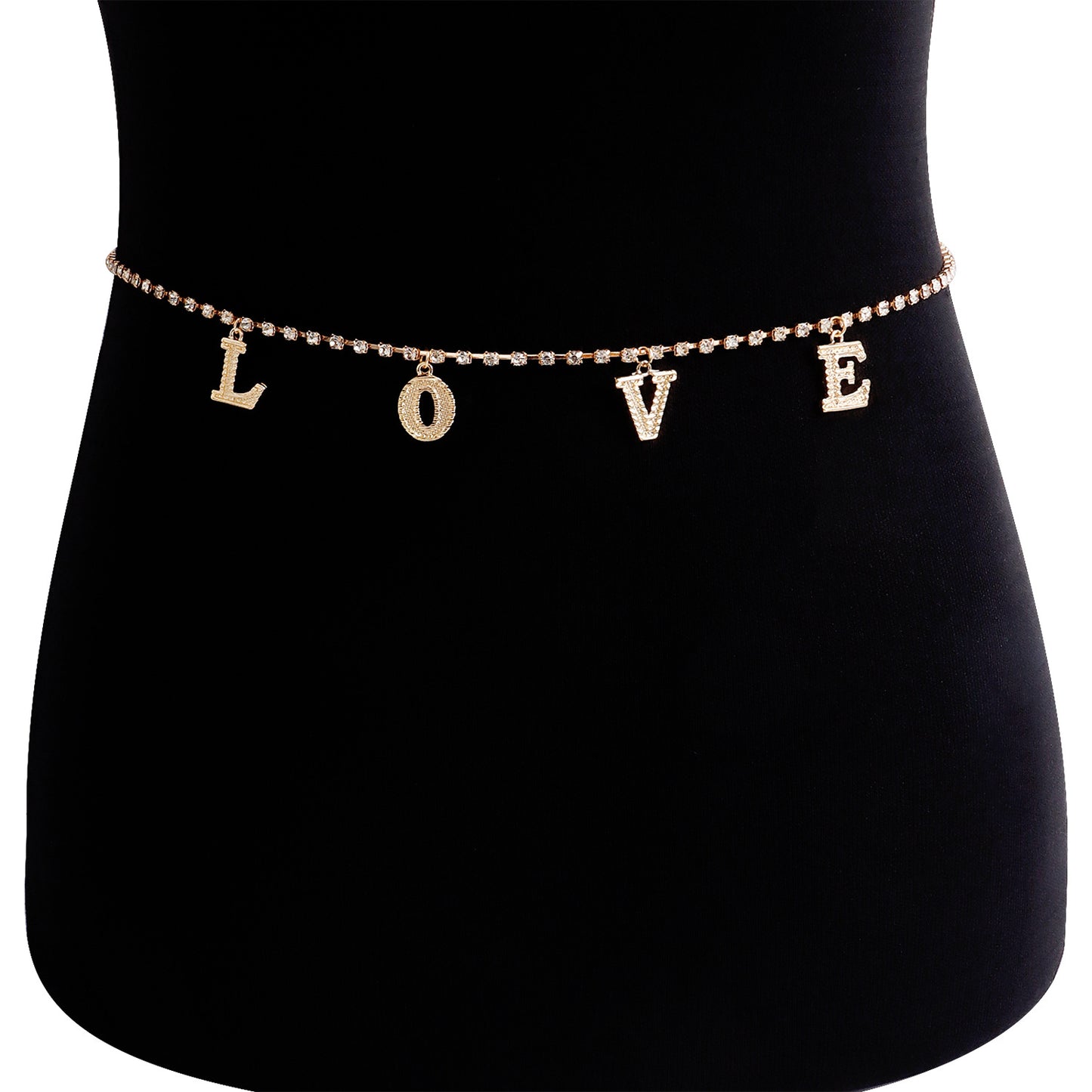 Fashion Letter Metal Rhinestones Waist Chain