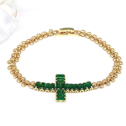 Retro Shiny Cross Copper Gold Plated Zircon Bracelets In Bulk