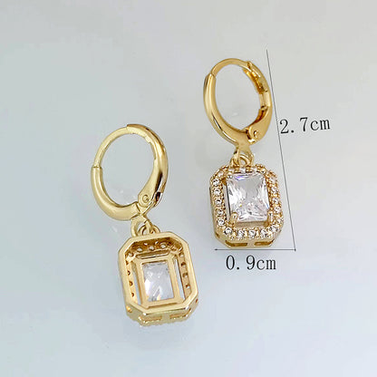 1 Pair Elegant Luxurious Square Copper Plating Inlay Zircon Gold Plated Drop Earrings