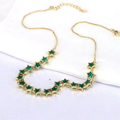 Elegant Shiny Star Copper Gold Plated Zircon Necklace In Bulk