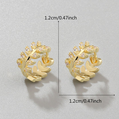 1 Pair Lady Vacation Sweet Leaves Heart Shape Copper Plating Inlay Zircon Gold Plated Hoop Earrings