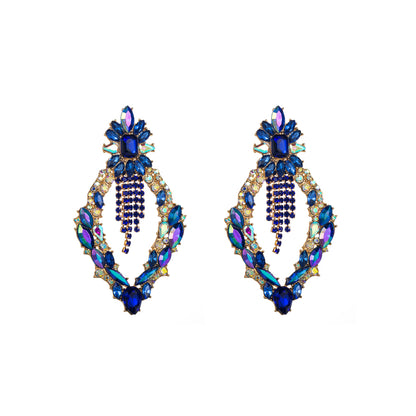 Elegant Luxurious Tassel Rhombus Alloy Plating Inlay Rhinestones Glass Gold Plated Women's Drop Earrings