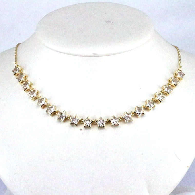 Elegant Shiny Star Copper Gold Plated Zircon Necklace In Bulk