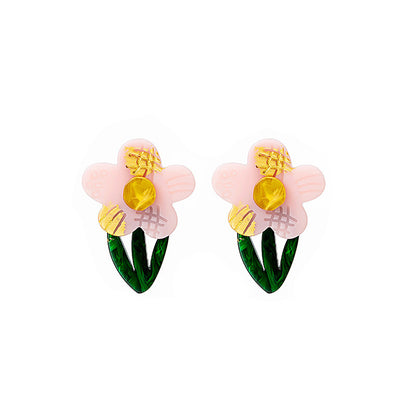 Simple Style Flower Snowflake Arylic Printing Women's Drop Earrings 1 Pair