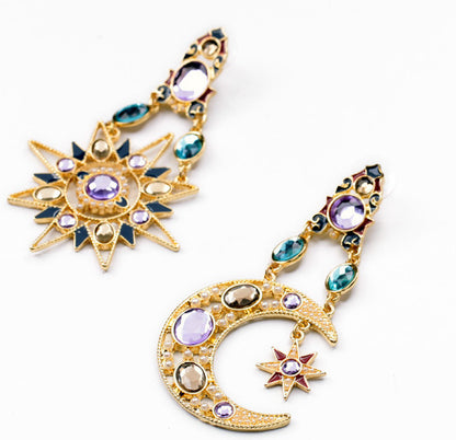 Elegant Glam Star Moon Water Droplets Alloy Inlay Rhinestones Opal Women's Drop Earrings