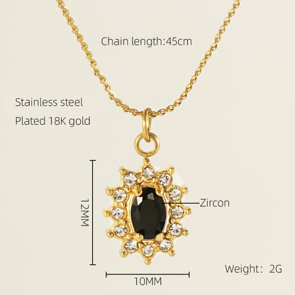 Glam Shiny Sun Water Droplets Heart Shape Stainless Steel Plating Inlay Zircon 18k Gold Plated Pendant Necklace