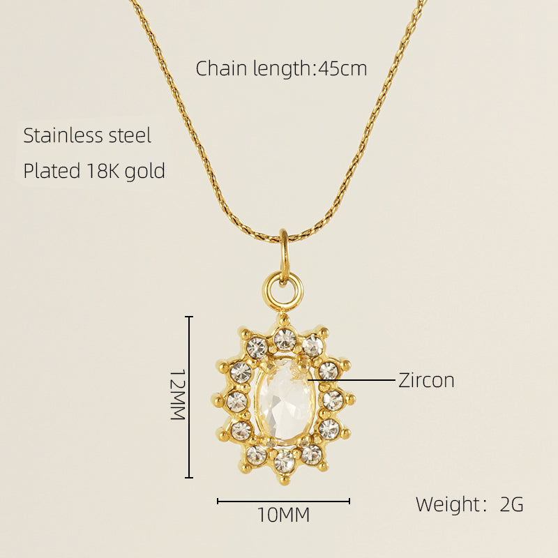 Glam Shiny Sun Water Droplets Heart Shape Stainless Steel Plating Inlay Zircon 18k Gold Plated Pendant Necklace