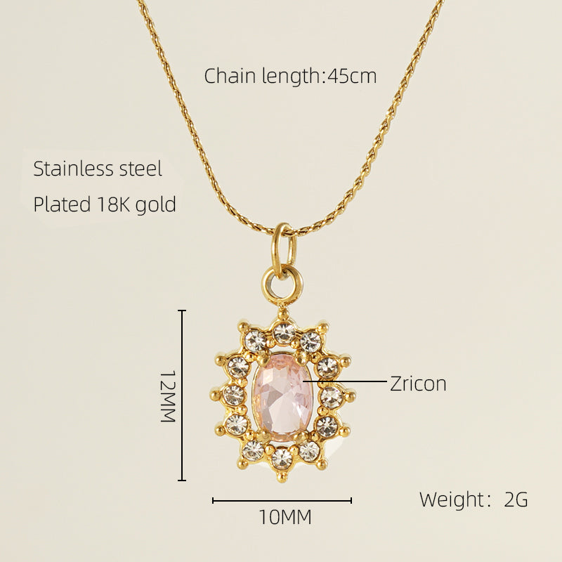 Glam Shiny Sun Water Droplets Heart Shape Stainless Steel Plating Inlay Zircon 18k Gold Plated Pendant Necklace