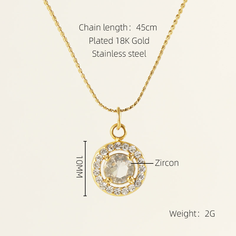 Glam Shiny Sun Water Droplets Heart Shape Stainless Steel Plating Inlay Zircon 18k Gold Plated Pendant Necklace