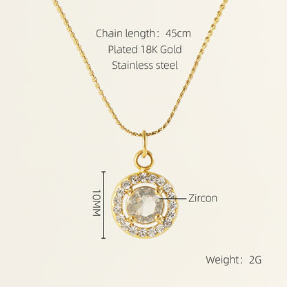 Glam Shiny Sun Water Droplets Heart Shape Stainless Steel Plating Inlay Zircon 18k Gold Plated Pendant Necklace