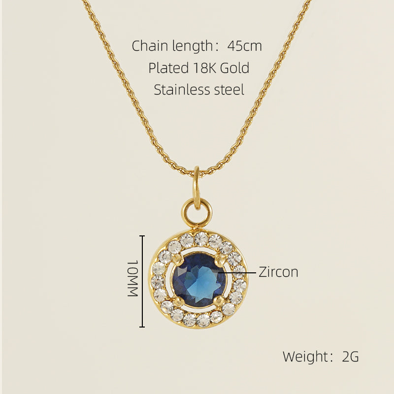 Glam Shiny Sun Water Droplets Heart Shape Stainless Steel Plating Inlay Zircon 18k Gold Plated Pendant Necklace