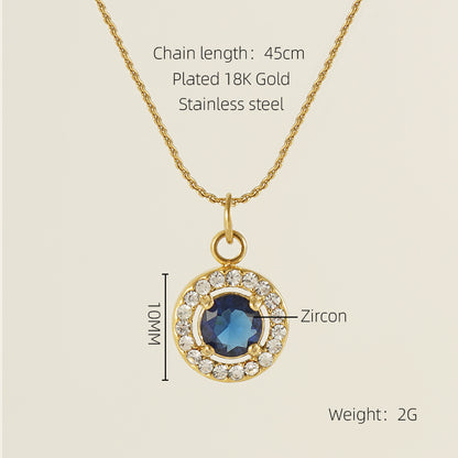 Glam Shiny Sun Water Droplets Heart Shape Stainless Steel Plating Inlay Zircon 18k Gold Plated Pendant Necklace