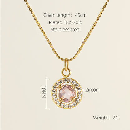 Glam Shiny Sun Water Droplets Heart Shape Stainless Steel Plating Inlay Zircon 18k Gold Plated Pendant Necklace