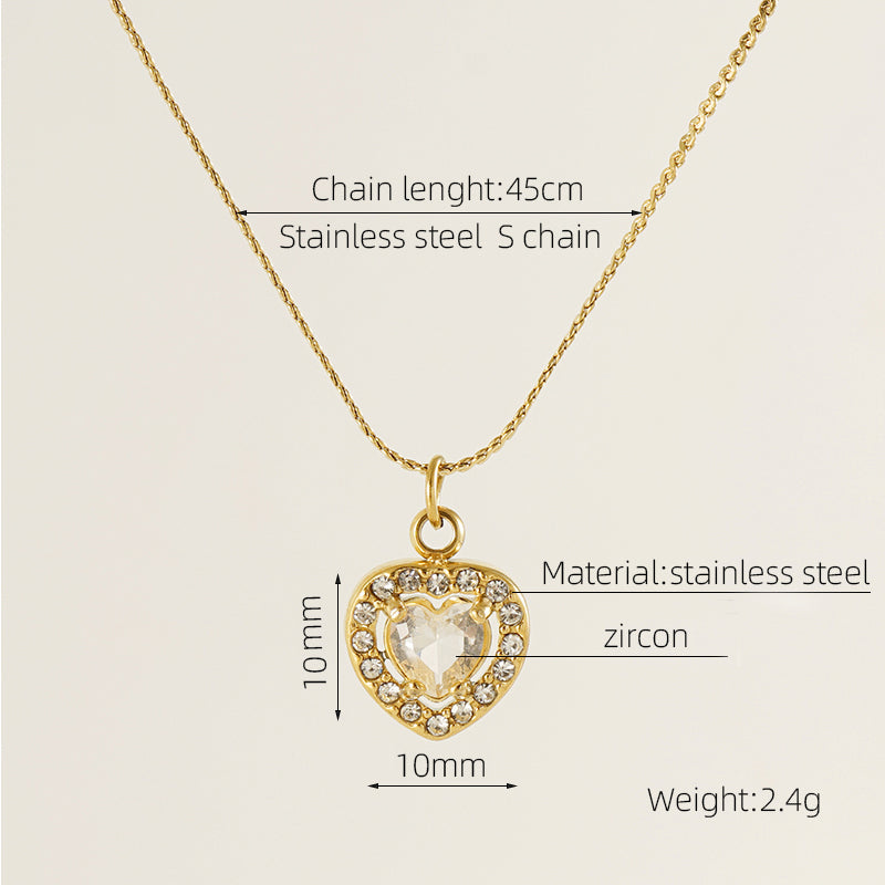 Glam Shiny Sun Water Droplets Heart Shape Stainless Steel Plating Inlay Zircon 18k Gold Plated Pendant Necklace