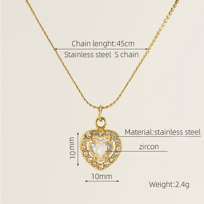 Glam Shiny Sun Water Droplets Heart Shape Stainless Steel Plating Inlay Zircon 18k Gold Plated Pendant Necklace