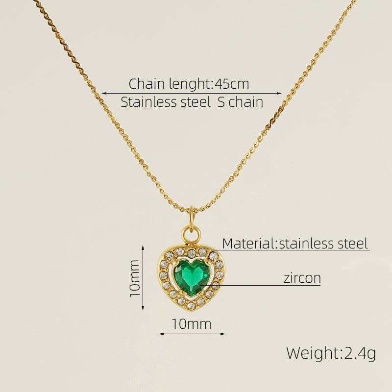 Glam Shiny Sun Water Droplets Heart Shape Stainless Steel Plating Inlay Zircon 18k Gold Plated Pendant Necklace