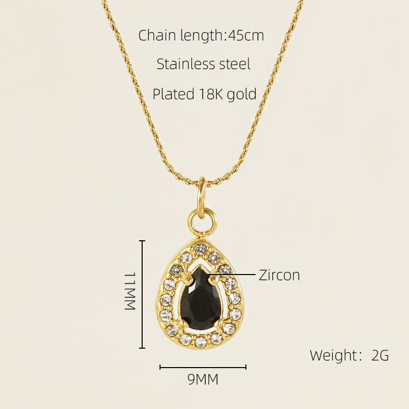 Glam Shiny Sun Water Droplets Heart Shape Stainless Steel Plating Inlay Zircon 18k Gold Plated Pendant Necklace