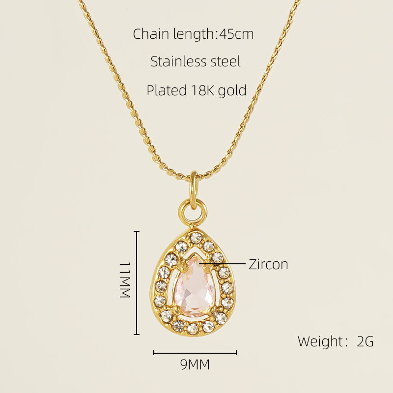 Glam Shiny Sun Water Droplets Heart Shape Stainless Steel Plating Inlay Zircon 18k Gold Plated Pendant Necklace