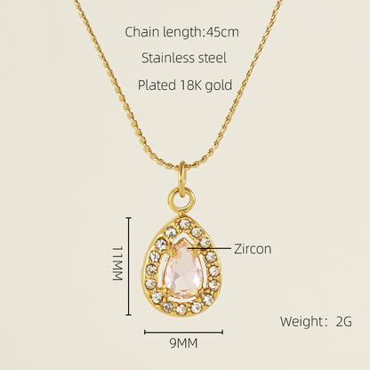 Glam Shiny Sun Water Droplets Heart Shape Stainless Steel Plating Inlay Zircon 18k Gold Plated Pendant Necklace