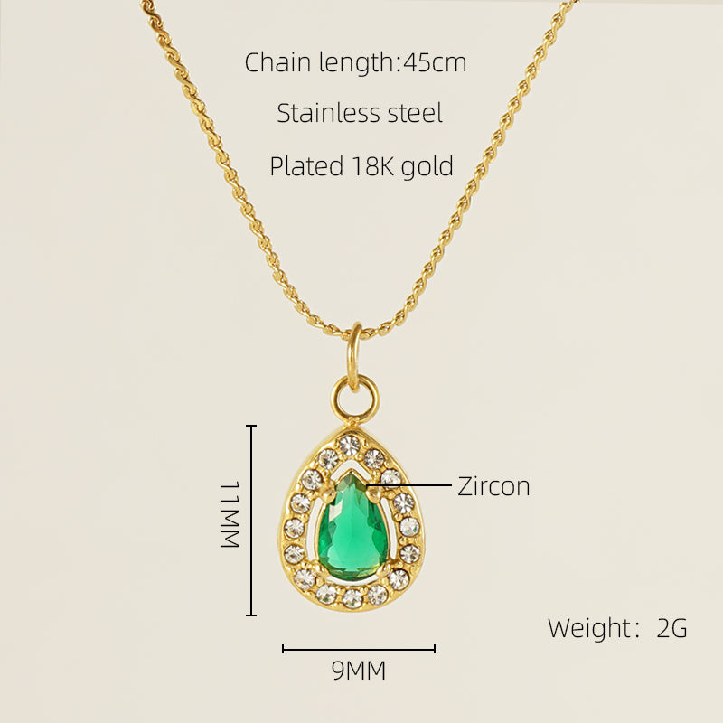 Glam Shiny Sun Water Droplets Heart Shape Stainless Steel Plating Inlay Zircon 18k Gold Plated Pendant Necklace