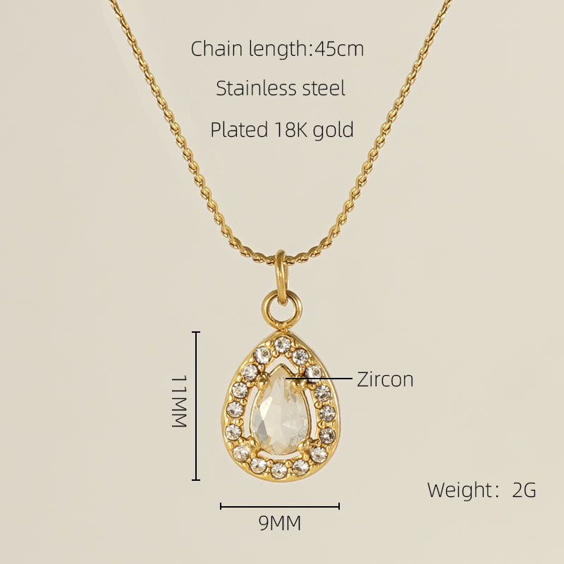 Glam Shiny Sun Water Droplets Heart Shape Stainless Steel Plating Inlay Zircon 18k Gold Plated Pendant Necklace