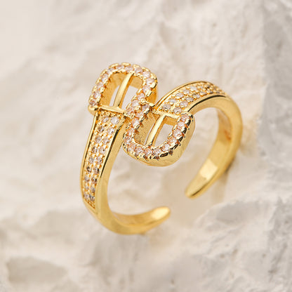 Simple Style Commute Butterfly Copper 18k Gold Plated Zircon Open Ring In Bulk