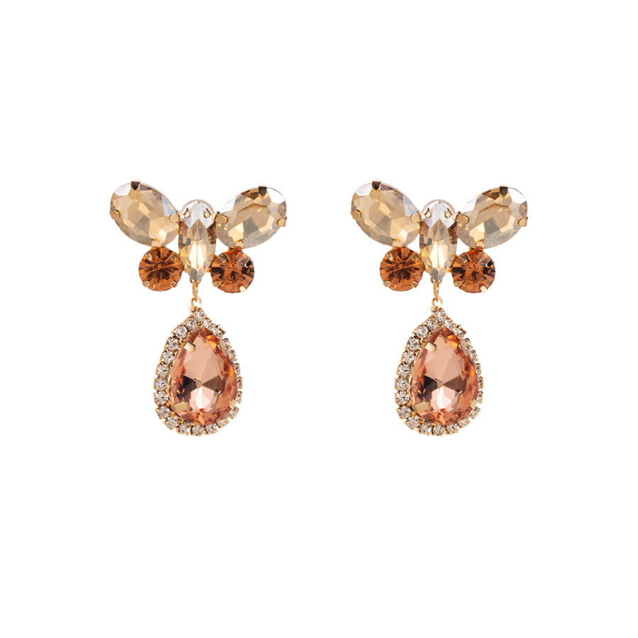 1 Pair Elegant Water Droplets Butterfly Plating Inlay Alloy Rhinestones Gold Plated Drop Earrings