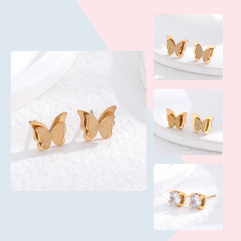 1 Pair Classic Style Artistic Butterfly Plating Inlay Titanium Steel Zircon 24k Gold Plated Ear Studs