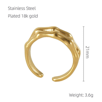 Classic Style Bamboo Stainless Steel Plating 18k Gold Plated Open Ring