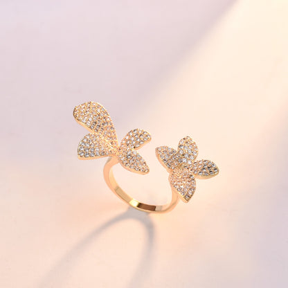 Ins Style Sweet Flower Copper 18k Gold Plated Zircon Rings Bracelets In Bulk