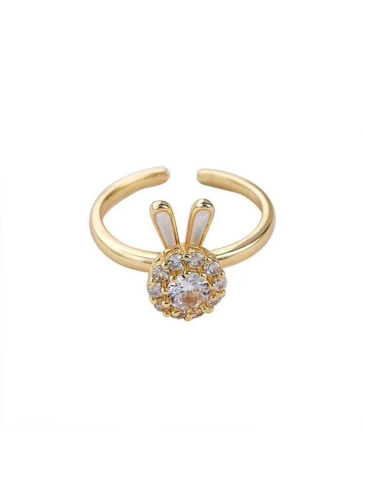 Simple Style Rabbit Copper Zircon Open Ring In Bulk