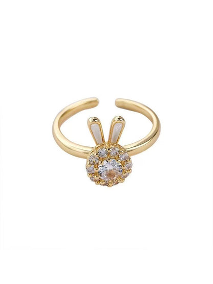 Simple Style Rabbit Copper Zircon Open Ring In Bulk