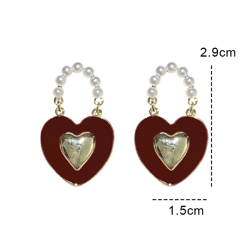 Elegant Sweet Heart Shape Chain Alloy Enamel Hollow Out Inlay Pearl Women's Drop Earrings