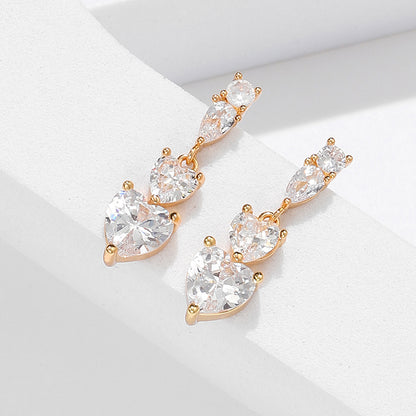 1 Pair Simple Style Heart Shape Plating Inlay Metal Zircon Gold Plated Silver Plated Drop Earrings