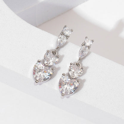 1 Pair Simple Style Heart Shape Plating Inlay Metal Zircon Gold Plated Silver Plated Drop Earrings