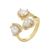 Elegant Luxurious Shiny Heart Shape Copper 18k Gold Plated Zircon Open Ring In Bulk