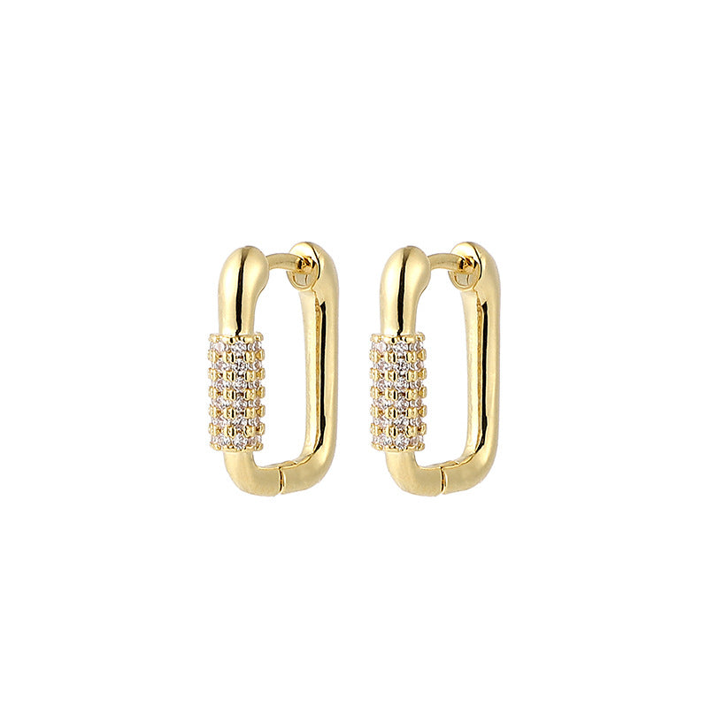 1 Pair Simple Style Commute U Shape Brass Plating Inlay Zircon 18k Gold Plated Earrings