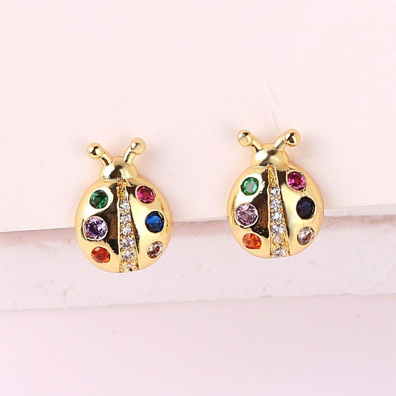 1 Pair Lady Insect Copper Plating Inlay Zircon Gold Plated Earrings