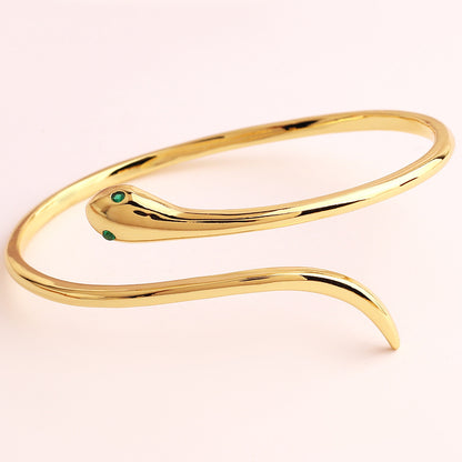 Ins Style Retro Snake Copper 18k Gold Plated Zircon Bangle In Bulk